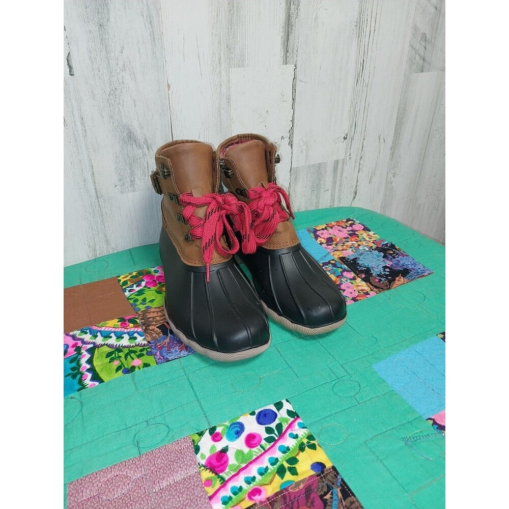 Maurices Jade Lace Up Duck Rain Snow Boot Brown & Black Fabric Lined Size 8